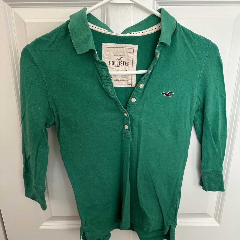 Y2K VINTAGE Hollister Polo in Vibrant Green 3/4 Sleeve